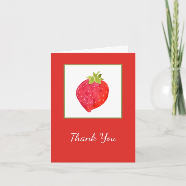 Watercolor Strawberry Thank You Card (Front)