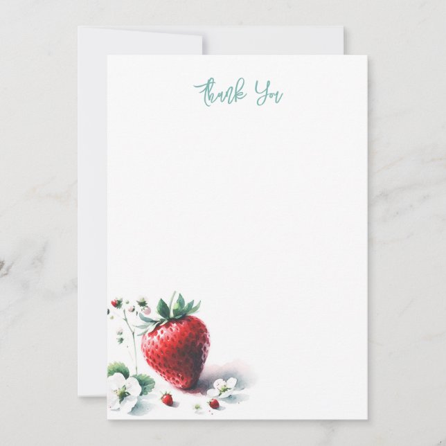 Watercolor Strawberry Thank You Note Cards (Front)