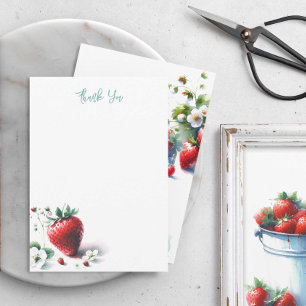 Watercolor Strawberry Thank You Note Cards