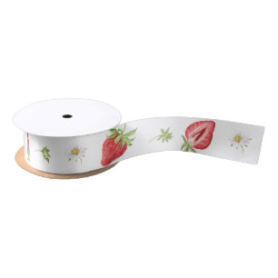 Watercolor Strawberry Theme Party Pattern Gift Satin Ribbon
