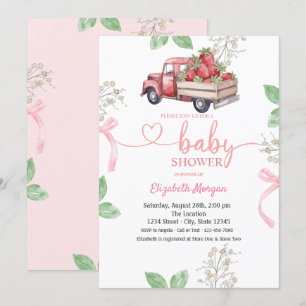 Watercolor Strawberry Truck Baby Shower Invitation