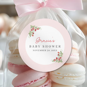 Watercolor Strawberry Whimsical Baby Shower Classic Round Sticker