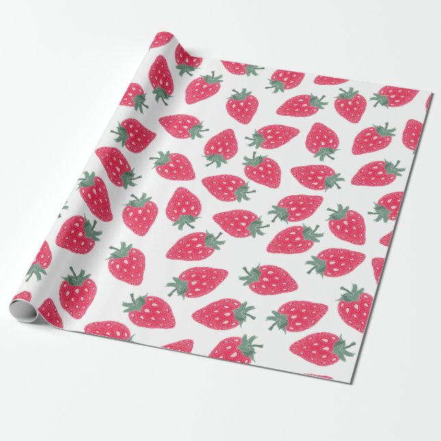 Watercolor Strawberry Wrapping Paper – Berry Sweet (Unrolled)
