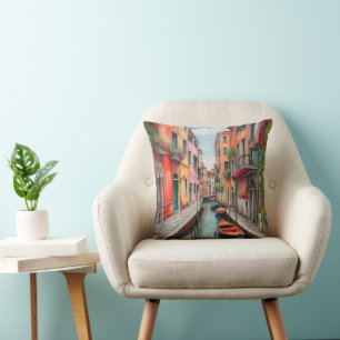 Watercolor Street in Venice  Cushion