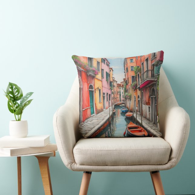 Watercolor Street in Venice Large Throw Cushion (Chair)