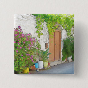 Watercolor street view 15 cm square badge