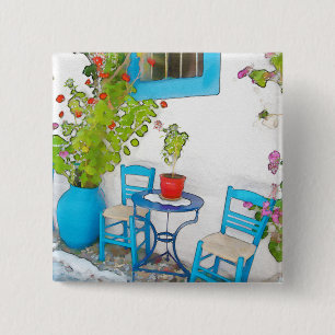 Watercolor street view 15 cm square badge