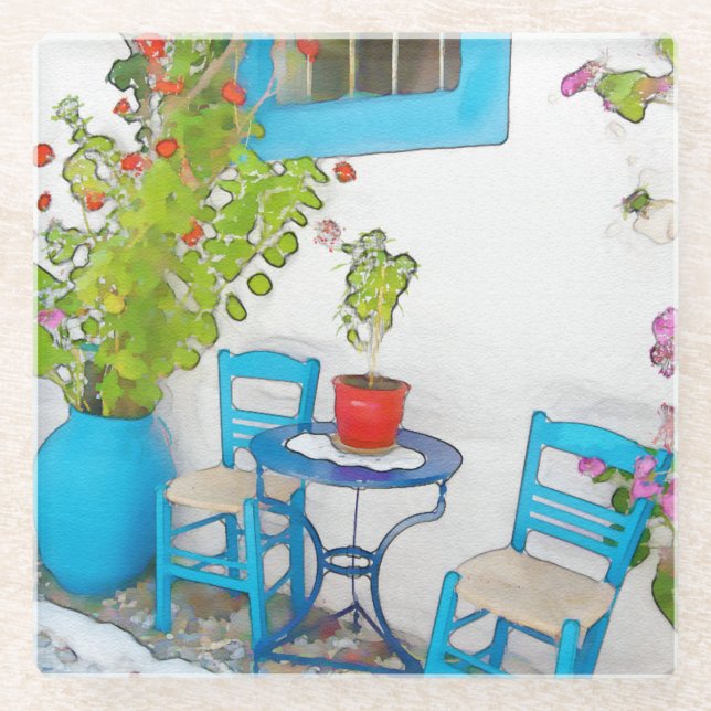 Watercolor street view glass coaster (Front)