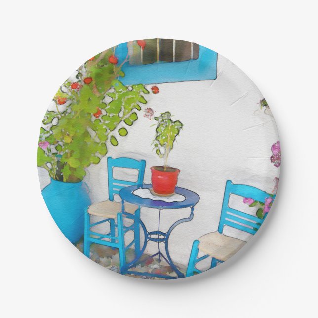 Watercolor street view paper plate (Front)