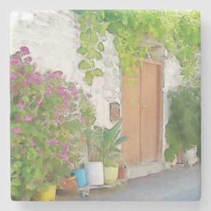 Watercolor street view stone coaster