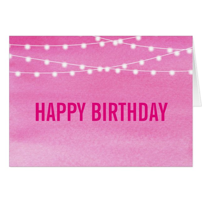 Watercolor String Lights Birthday Card (Front Horizontal)