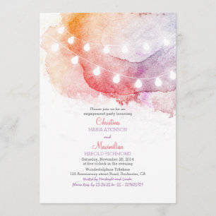 watercolor string lights elegant engagement party invitation