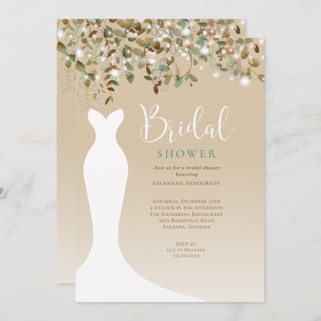 Watercolor String Lights Fall Bridal Shower Invitation (Front/Back)