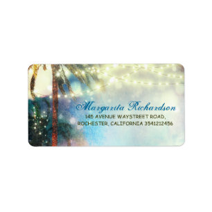 Watercolor String Lights Palms Beach Wedding Label