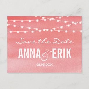 Watercolor String Lights Save The Date Postcard