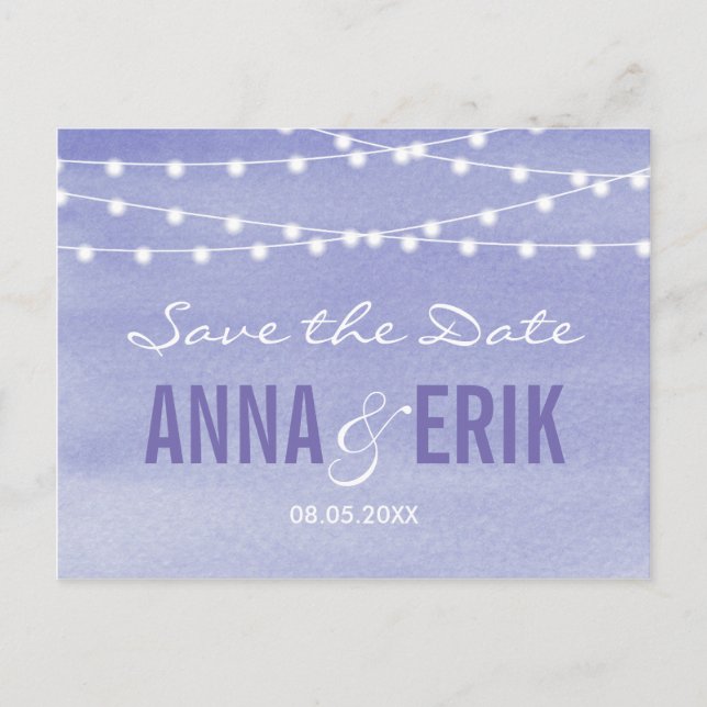 Watercolor String Lights Save The Date Postcard (Front)