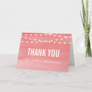 Watercolor String Lights Wedding Thank You Card