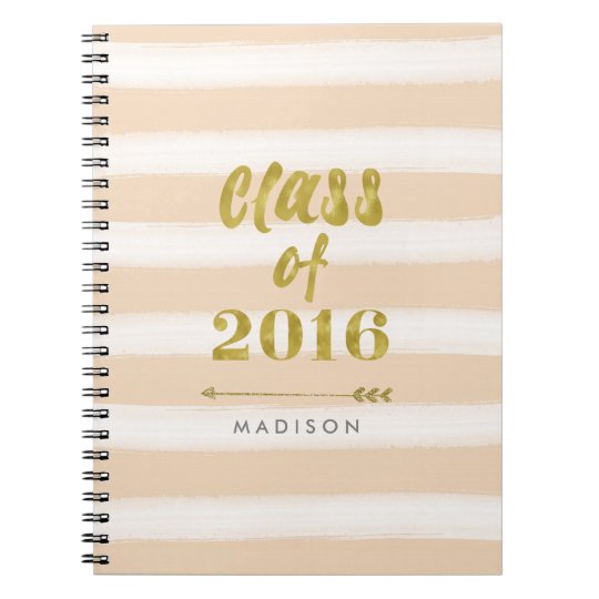 Watercolor Stripe and Faux Gold Foil Class of 2016 Notebook