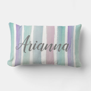 Watercolor Stripe   Monogram Lumbar Cushion