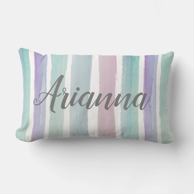 Watercolor Stripe | Monogram Lumbar Cushion (Front)