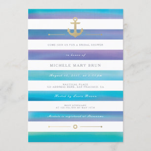Watercolor Striped Nautical Bridal Shower Invite