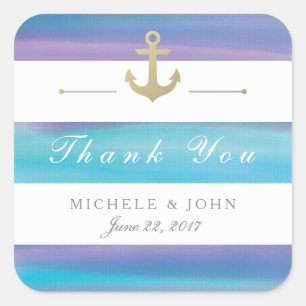 Watercolor Striped Nautical Thank You Stickers