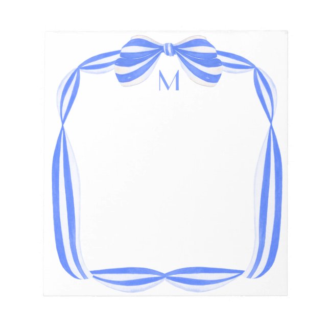 Watercolor Striped Ribbon Bow Monogram Notepad (Front)