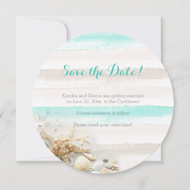 Watercolor Stripes Beach Theme Save the Date (Front)