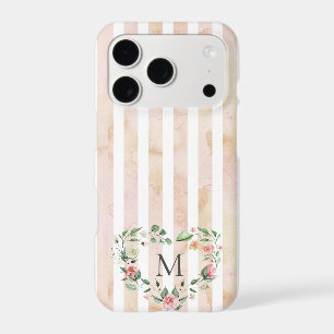 watercolor stripes floral wreath monogram