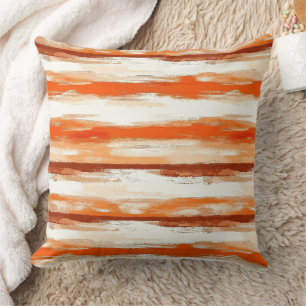 Watercolor Stripes in Coffee and Orange Tones Cushion