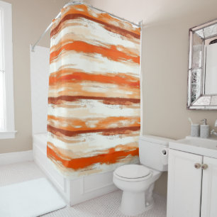 Watercolor Stripes in Coffee and Orange Tones Shower Curtain