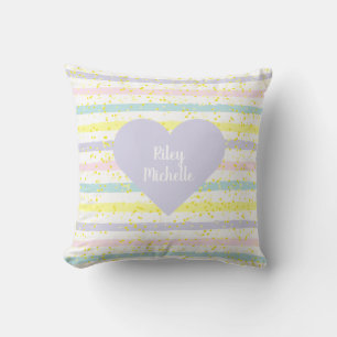 Watercolor Stripes Lavender Heart Cushion