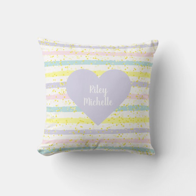 Watercolor Stripes Lavender Heart Cushion (Front)