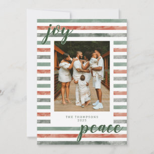 Watercolor Stripes Modern Christmas Photo Card