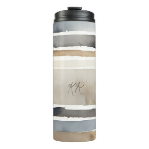 Watercolor Stripes Neutral Colours Thermal Tumbler