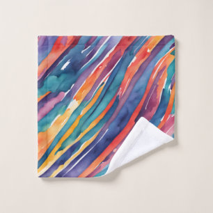 Watercolor Stripes Orange, Pink Blue Green Purple  Bath Towel Set
