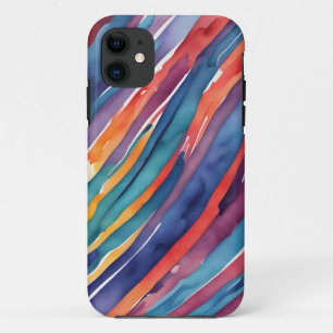 Watercolor Stripes Orange, Pink Blue Green Purple  iPhone 11 Case