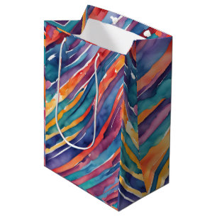 Watercolor Stripes Orange, Pink Blue Green Purple Medium Gift Bag