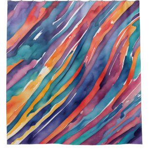 Watercolor Stripes Orange, Pink Blue Green Purple Shower Curtain