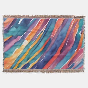 Watercolor Stripes Orange, Pink Blue Green Purple Throw Blanket