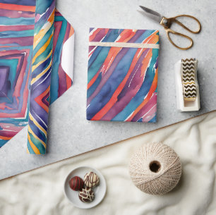 Watercolor Stripes Orange, Pink Blue Green Purple Wrapping Paper