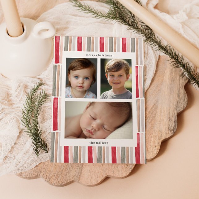 Watercolor Stripes Photo Holiday Card (Creator Uploaded)