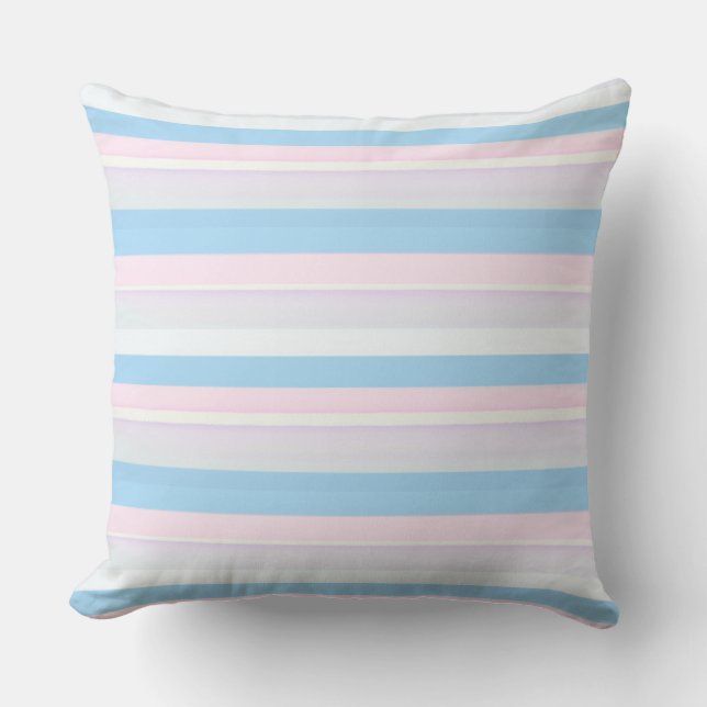 Watercolor stripes pink blue white cushion (Front)