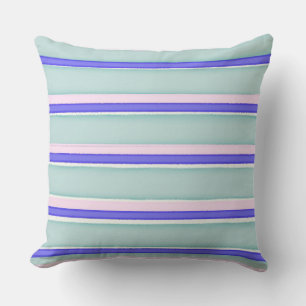 Watercolor stripes pink blue white cushion