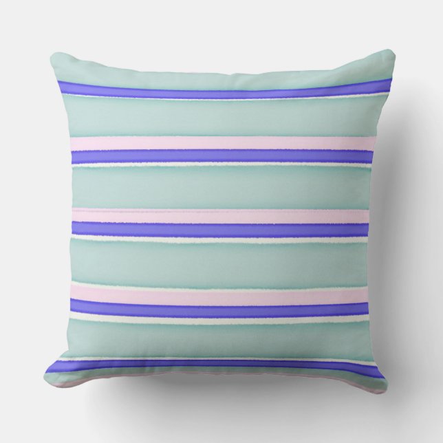 Watercolor stripes pink blue white cushion (Front)