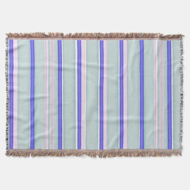 Watercolor stripes pink blue white throw blanket (Front)