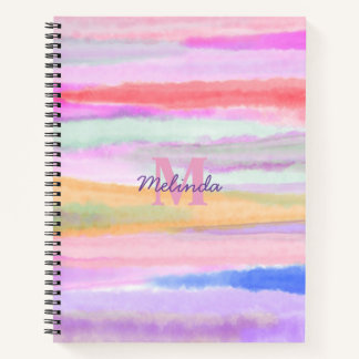 Watercolor Stripes Pink Monogram Notebook