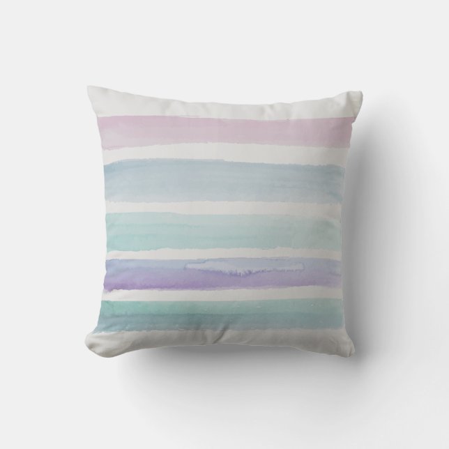 watercolor stripes purple and blue modern style cushion (Front)