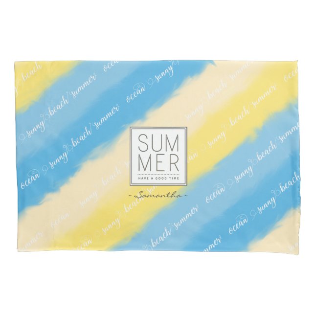 Watercolor Stripes Summer Calligraphy Pillowcase (Front)