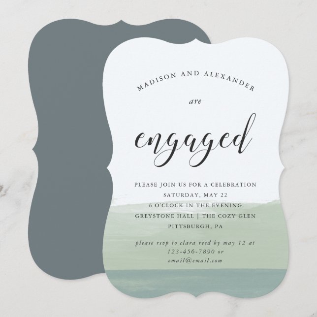 Watercolor Stripes Wedding Engagement Party Invitation (Front/Back)